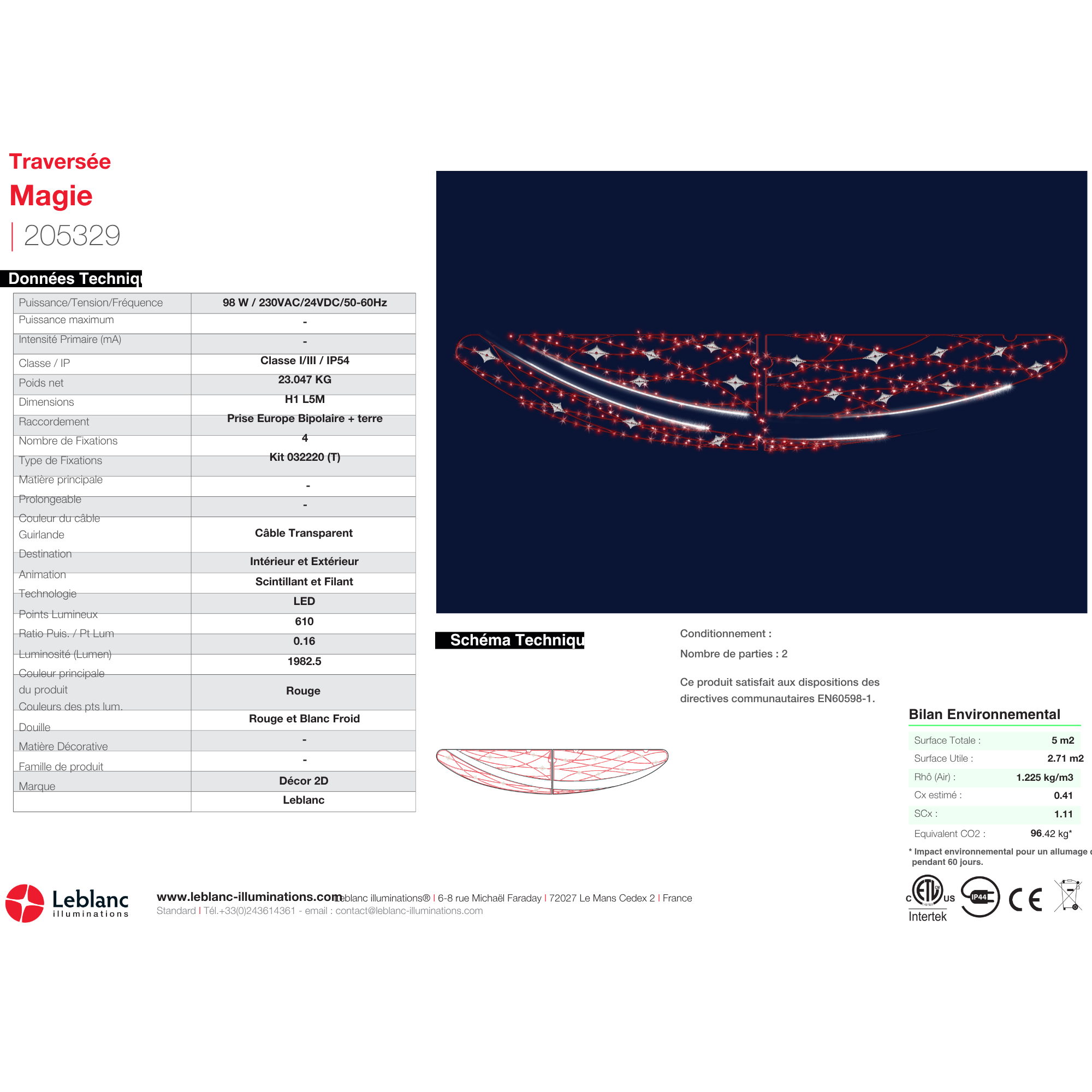 Décor de noël traversée 2D Magie Rouge H1 x L5m